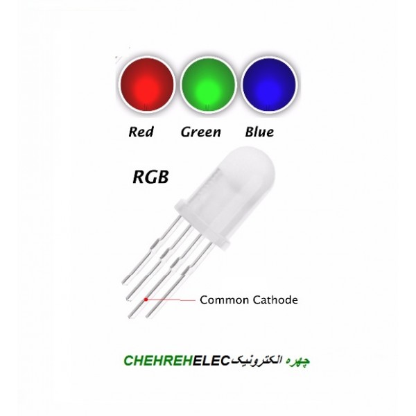 LED مات 5mm سه رنگ RGB کاتد (پایه کوتاه)